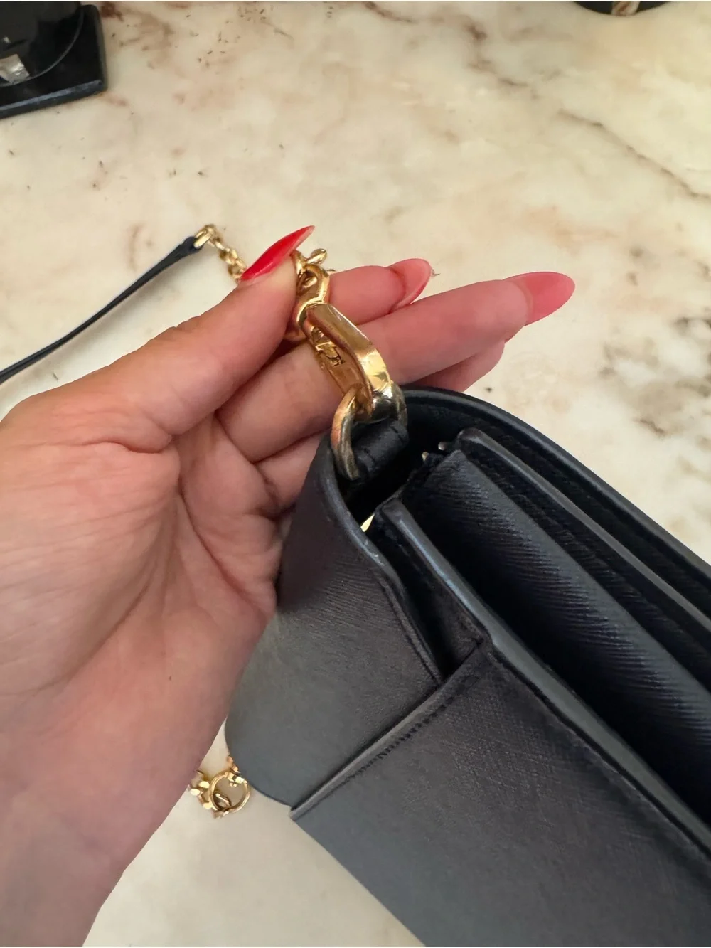 Tory Burch Navy Saffiano Leather Chain Wallet Crossbody Bag Gold Hardware